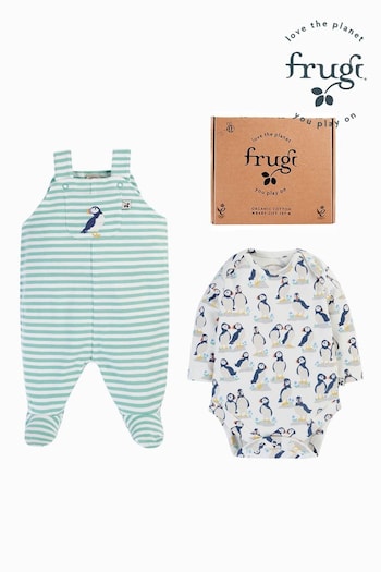 Frugi Green Striped Dungaree Gift Set (E84117) | £30