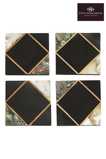 Fifty Five South Set of 4 Black/Gold Oriana Coasters (E84172) | £50