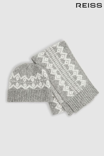 Reiss Grey Melange Berwin Fair Isle Hat and Scarf Set (E84213) | £38