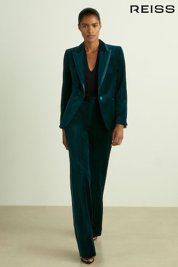 Reiss Teal Parisa Velvet Flared Suit Trousers (E84214) | £178