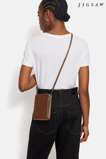 Jigsaw Leather Cross-Body Phone Black Bag (E84257) | £75