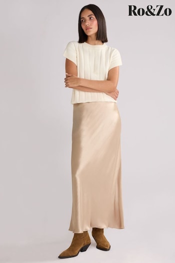 Ro&Zo Natural Metallic Satin Bias Cut Maxi Skirt (E84484) | £79