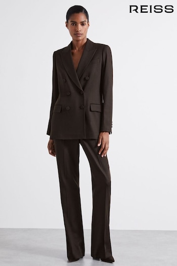 Reiss Brown Lena Atelier Double-Breasted Virgin-Wool Blend Suit Jacket (E84642) | £445