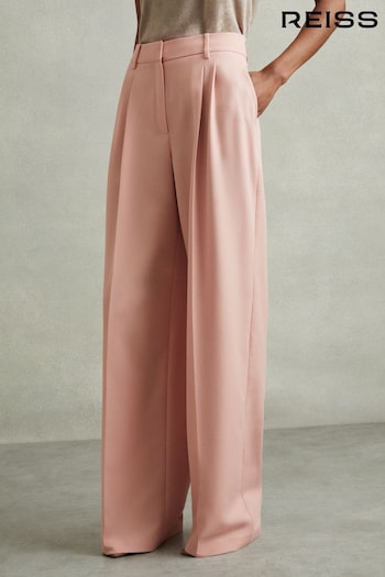 Reiss Pink Billie Double Pleat Wide Leg Trousers (E84651) | £150