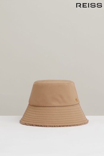 Reiss Taupe Bella Reversible Fleece and Twill Bucket Hat (E84657) | £68