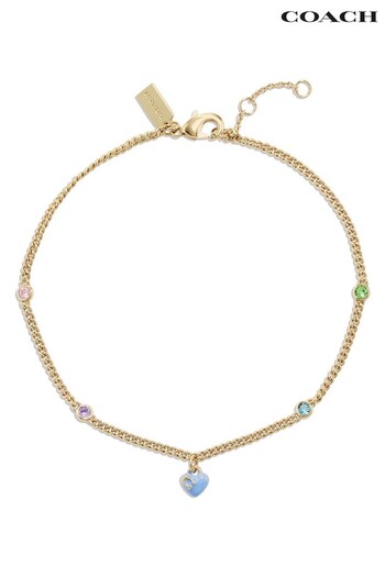 COACH Gold Tone Signature Heart Charm Anklet (E85347) | £95