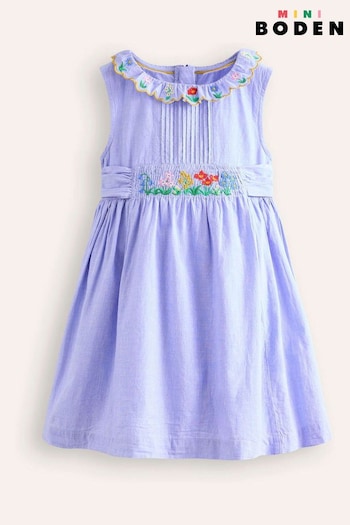 Boden Blue 100% Cotton Embroidered Pintuck Dress (E85512) | £35 - £39