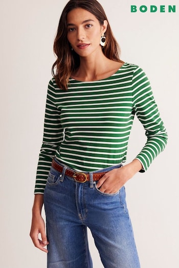 Boden Green Ella Long Sleeve Breton 100% Cotton Top (E85517) | £32