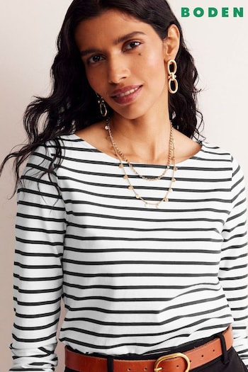 Boden Black Ella Long Sleeve Breton 100% Cotton Top (E85536) | £28