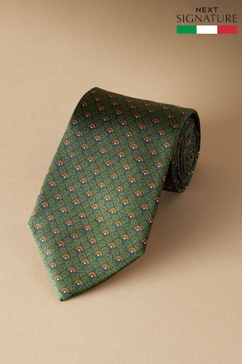 Olive Green Geometric Signature Made In Italy Design Tie (E85589) | £30