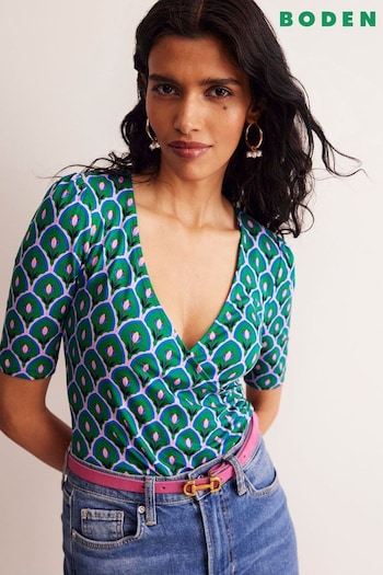 Boden Green Wrap Front Jersey Top (E85603) | £48