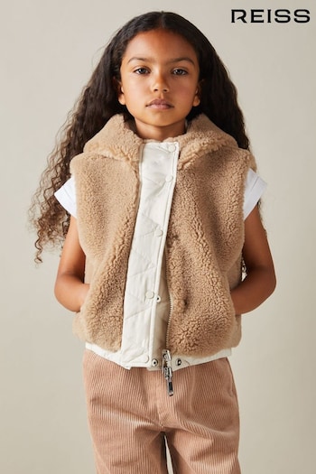 Reiss Brown Kara 9-13 yrs Reversible Quilted Borg Gilet (E85656) | £98