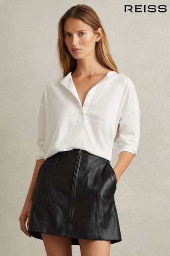 Reiss Black Daria Leather Zip-Front Mini Skirt (E85663) | £198