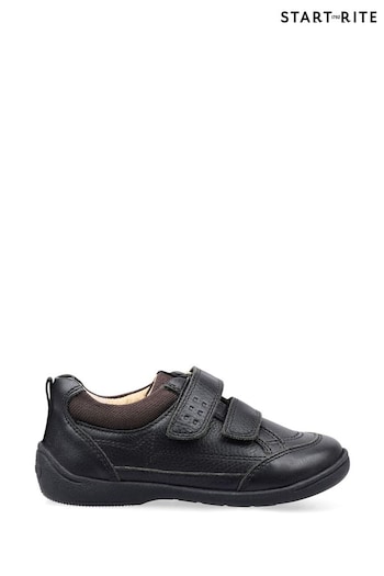 Schwarz Rite Zig Zag Leather Rip Tape School Black Shoes (E85672) | £45
