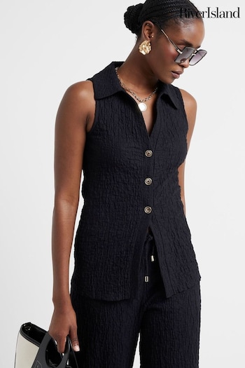 River Island Black Textured Sleeveless Shirt (E85898) | £32