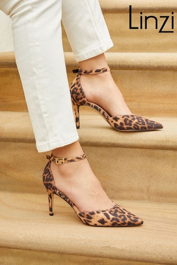 Linzi Animal Maci Stiletto Court Heels With Ankle Strap (E85972) | £35