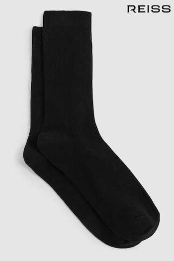 Reiss Black Felicia Cotton Blend Ribbed Loafer Socks (E86146) | £15