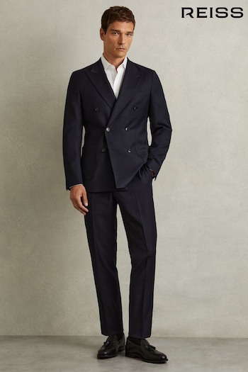 Reiss Navy Combo Db Double Breasted Suit Jacket in Wool-Blend (E86179) | £328