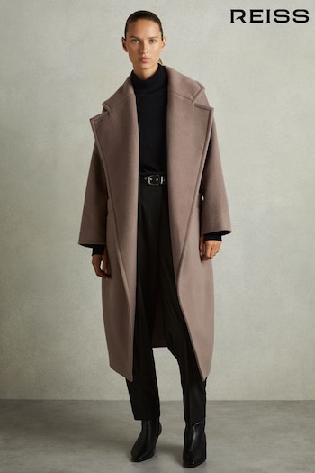 Reiss Mink Neutral Bridget Petite Wool-Blend Blindseam Coat (E86181) | £378