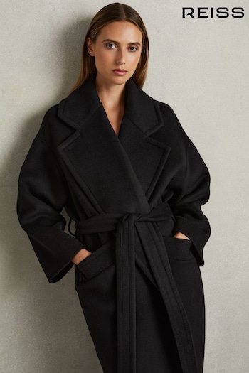 Reiss Black Bridget Wool-Blend Blindseam Coat (E86188) | £378