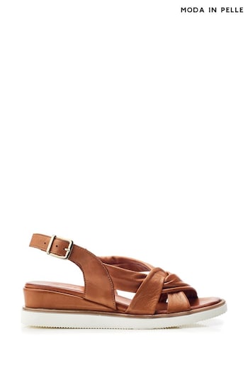 Moda in Pelle Fradel Twist Vamp Brown Wedge Sandals (E86219) | £99