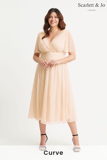 Scarlett & Jo Cream Victoria Dobby Spot Midi Dress (E86298) | £85