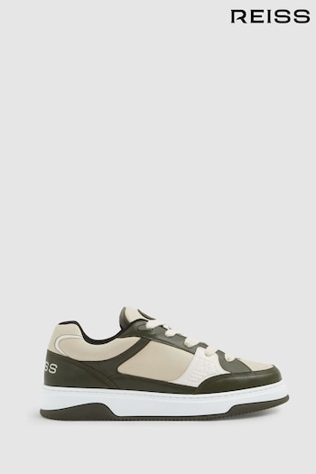 Reiss Green Alvar Panelled Leather Trainers (E86309) | £198