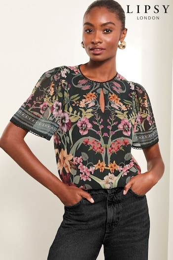 Lipsy Black Flutter Sleeve Chiffon Blouse (E86323) | £40