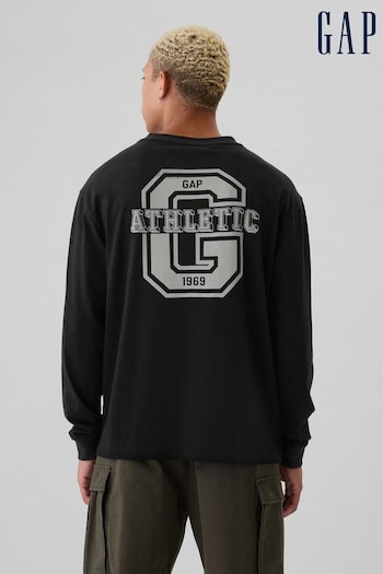 Gap Black Athletic Logo Graphic 100% Cotton Long Sleeve T-Shirt (E86643) | £20