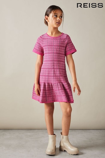 Reiss Pink Shona Cotton Blend Checked Smocked Dress (E86646) | £65