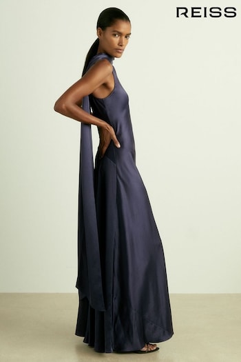 Reiss Indigo Fae Satin Cape Dress (E86655) | £348