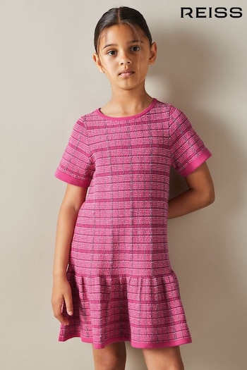 Reiss Pink Shona Cotton Blend Checked Smocked Dress (E86658) | £71