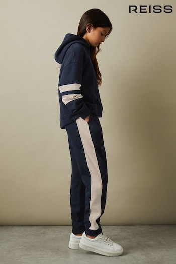 Reiss Navy Cara 4-9 yrs Cotton Blend Colourblock Hoodie and Joggers Set (E86668) | £65