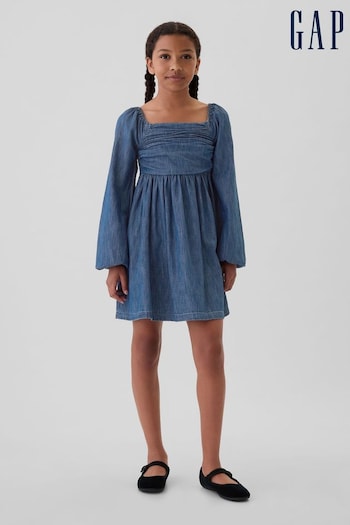 Gap Blue Puff Sleeve Square Neck Denim Dress (4-13yrs) (E86727) | £30