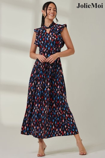 Jolie Moi Blue Funnel Neck Ruched Waistband Maxi Dress (E86771) | £65