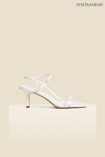 Sosandar White Leather Mid Heel Square Toe leopard-print sandals (E86900) | £79