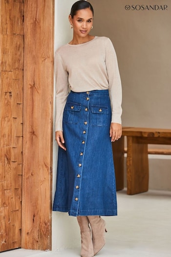 Sosandar Blue Pocket Detail Denim Midi Skirt (E86920) | £55