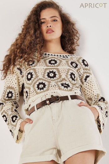 Apricot Brown Crochet Pentagon Bell Sleeve Top (E86925) | £35