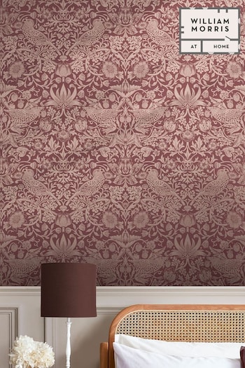 William Morris At Home Burgundy Strawberry Thief A4 Wallpaper Sample (E87265) | £1