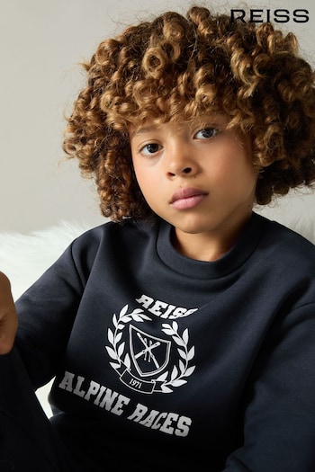 Reiss Navy/Off White Elias 9-13 yrs Cotton-Blend Alpine Races Sweatshirt (E87459) | £36