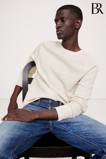 Banana Republic White Slub Double-Knit Long Sleeve Crew-Neck T-Shirt (E87808) | £45