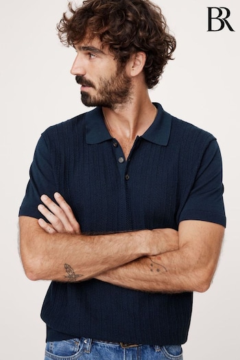 Banana Republic Navy/Blue Herringbone Cotton Sweater Polo Shirt (E87840) | £65