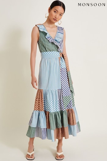 Monsoon Blue Carrie Stripe metallic Dress (E88549) | £90