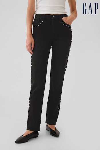 Gap Black High Waisted Studded 90s Straight Jeans (E88763) | £60