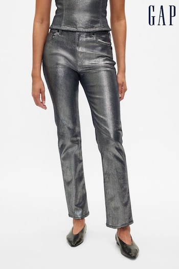 Gap Silver High Waisted Metallic 90s Straight Jeans (E88772) | £50