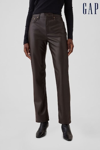 Gap Brown High Rise Recycled Vegan Leather 90s Straight Trousers (E88773) | £50