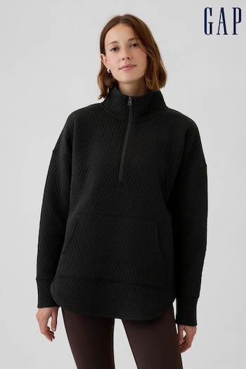 Gap Black Quilted Jacquard Half-Zip Pullover Jumper (E88780) | £50