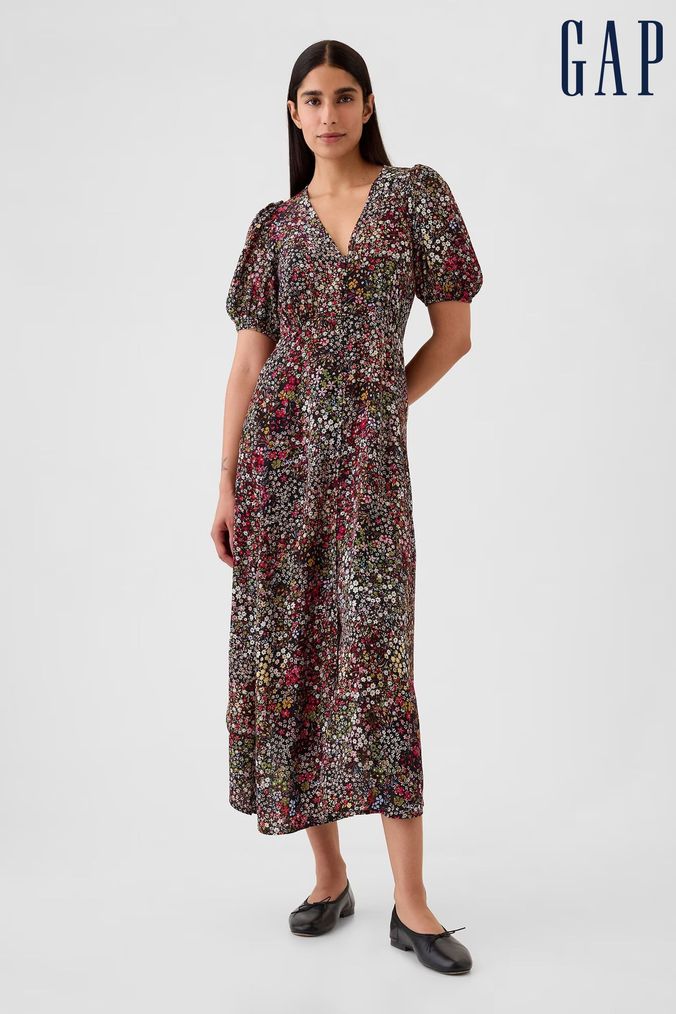 Gap floral print midi wrap dress clearance