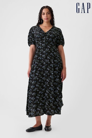 Gap Blue Floral Puff Sleeve Midi Dress (E88839) | £59