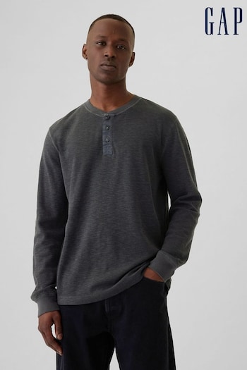 Gap Black Waffle 100% Cotton Henley T-Shirt (E88962) | £35